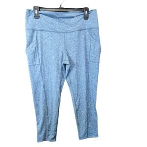 New Enlighten Blue Cropped Leggings Crisscross Waist Pockets Size L